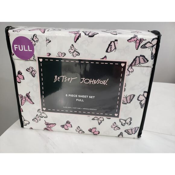 NEW 6 PIECE FULL SIZE SHEET SET Butterfly Pink 6 Piece Flat Fitted Girl Bedroom - Picture 1 of 6